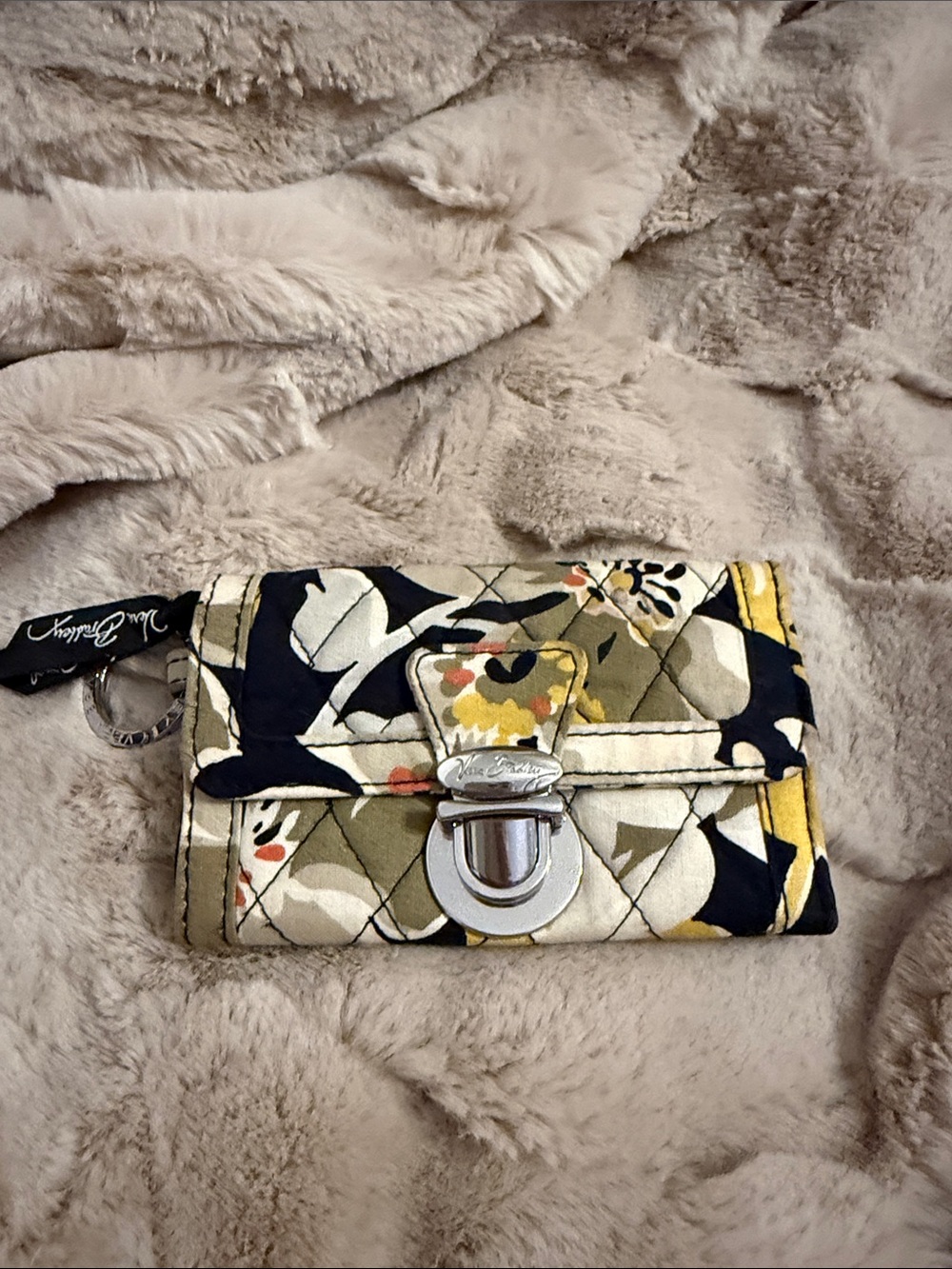 Vera Bradley Navy, Yellow & Olive Floral Quilted Wallet with Turn-Lock